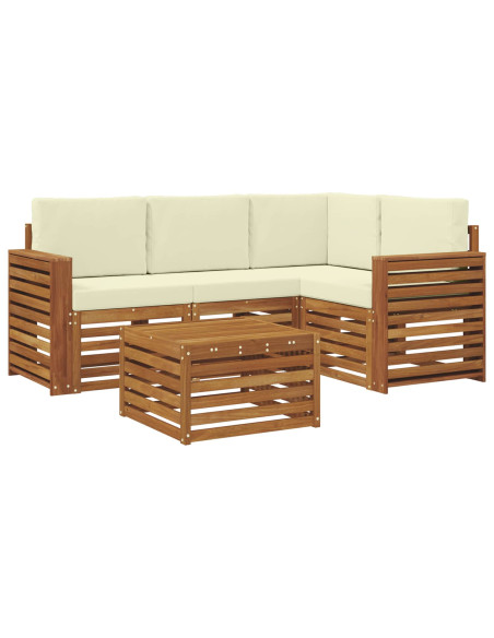 Set divani 5 pcs Naturale e Crema Legno di Acacia Massello