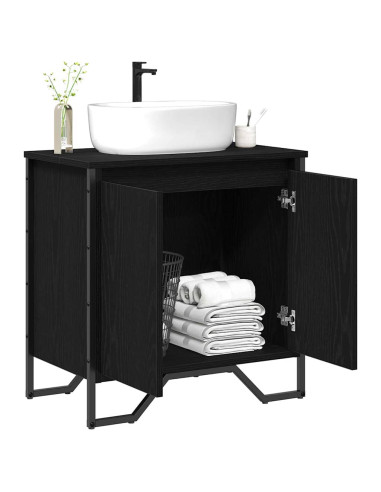 Armadio per Lavabo da Bagno Rovere Nero 60 x 35 x 60 cm