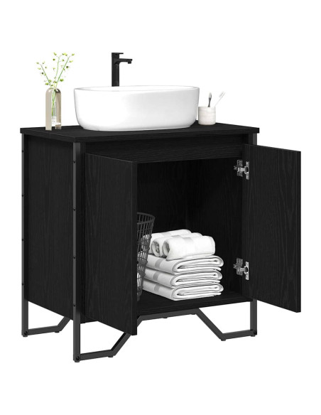 Armadio per Lavabo da Bagno Rovere Nero 60 x 35 x 60 cm