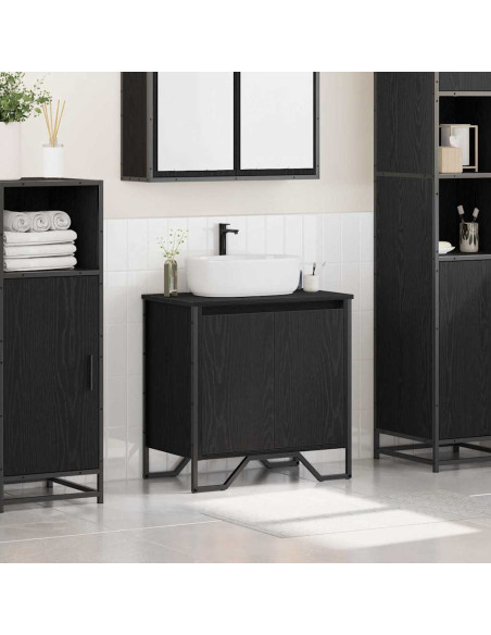 Armadio per Lavabo da Bagno Rovere Nero 60 x 35 x 60 cm
