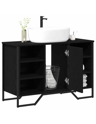 Armadio per Lavabo da Bagno Rovere Nero 91 x 35 x 60 cm