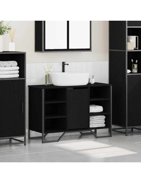 Armadio per Lavabo da Bagno Rovere Nero 91 x 35 x 60 cm