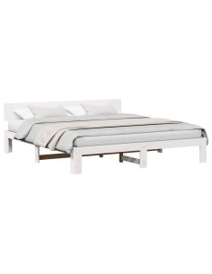 Struttura del letto Bianco 200 x 200 cm Pino massello 2