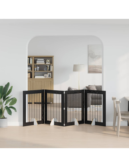 Cancello per cani con supporti 4 pcs Rovere Nero 80 x 100 cm