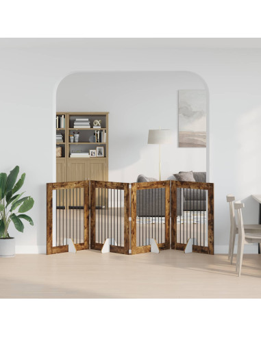 Cancello per cani con supporti 4 pcs Rovere Fumo 80 x 100 cm