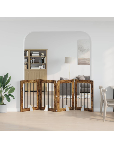 Cancello per cani con supporti 4 pcs Rovere Fumo 80 x 100 cm