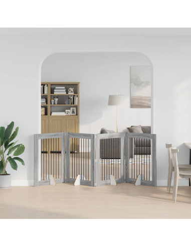 Cancello per cani con supporti 4 pcs Grigio Sonoma 80 x 100 cm