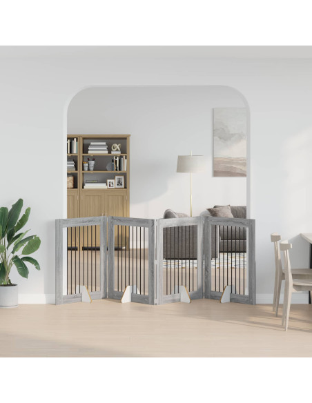 Cancello per cani con supporti 4 pcs Grigio Sonoma 80 x 100 cm