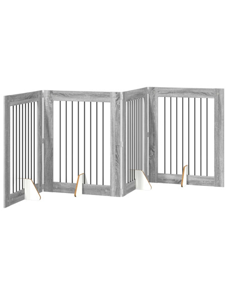 Cancello per cani con supporti 4 pcs Grigio Sonoma 80 x 100 cm