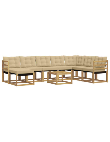 Set di divani da esterno con cuscino 9 pcs Bianco e Beige