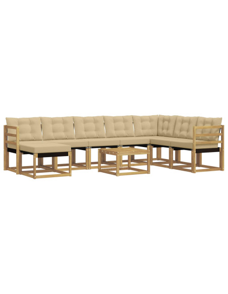 Set di divani da esterno con cuscino 9 pcs Bianco e Beige