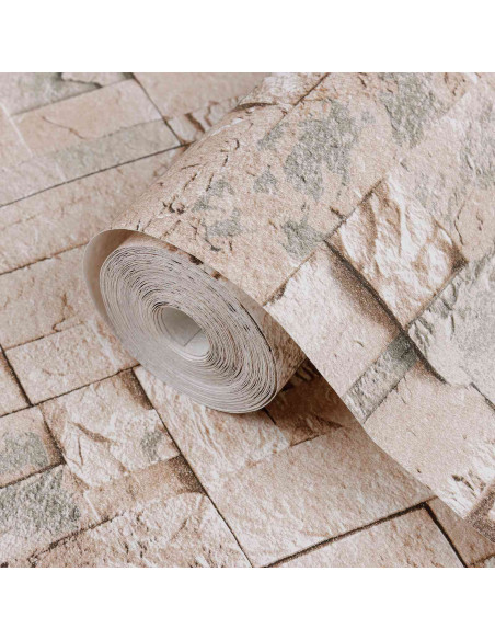 Carta da Parati 3D Pietra Beige 10 x 0,53 m Tessuto Non Tessuto