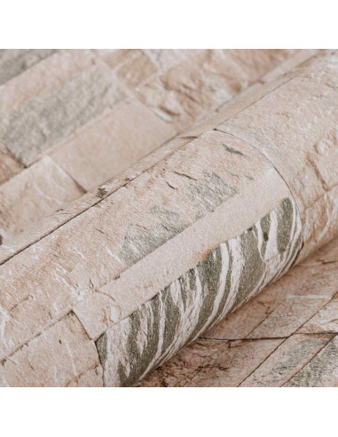 Carta da Parati 3D Pietra Beige 10 x 0,53 m Tessuto Non Tessuto