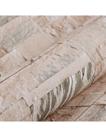 Carta da Parati 3D Pietra Beige 10 x 0,53 m Tessuto Non Tessuto