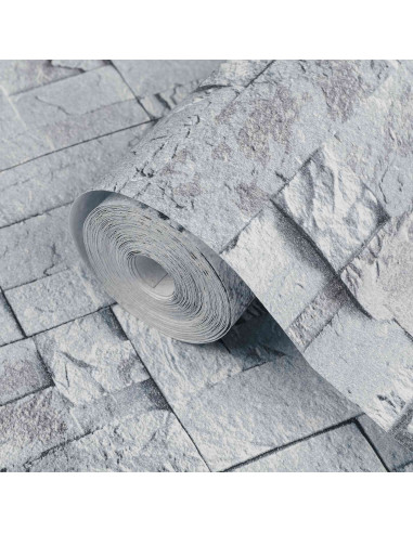Carta da Parati 3D Pietra Grigio Chiaro 10 x 0,53 m