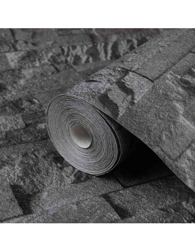 Carta da Parati 3D Pietra Nero 10 x 0,53 m Tessuto Non Tessuto
