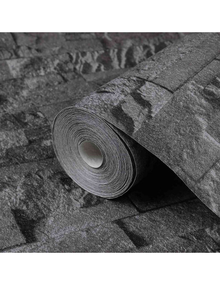 Carta da Parati 3D Pietra Nero 10 x 0,53 m Tessuto Non Tessuto
