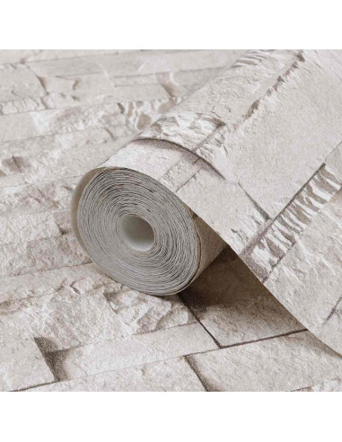 Carta da Parati 3D Pietra Crema 10 x 0,53 m Tessuto Non Tessuto