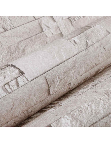 Carta da Parati 3D Pietra Crema 10 x 0,53 m Tessuto Non Tessuto