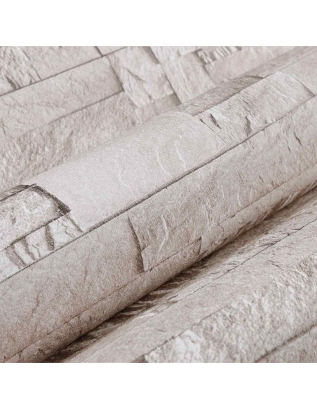 Carta da Parati 3D Pietra Crema 10 x 0,53 m Tessuto Non Tessuto