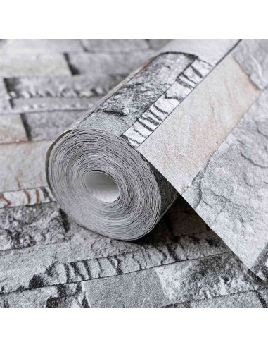 Carta da Parati 3D Pietra Grigio 10 x 0,53 m