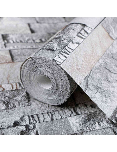 Carta da Parati 3D Pietra Grigio 10 x 0,53 m