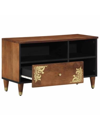 Mobile TV Marrone miele 80 x 33 x 46 cm Legno di mango massello