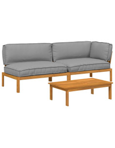 Set di divani con cuscino 3 pcs Crema Legno di Acacia Massello 2