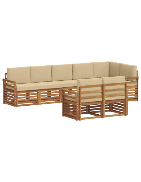 Set divani 8 pcs Naturale e Beige Legno di Acacia Massello
