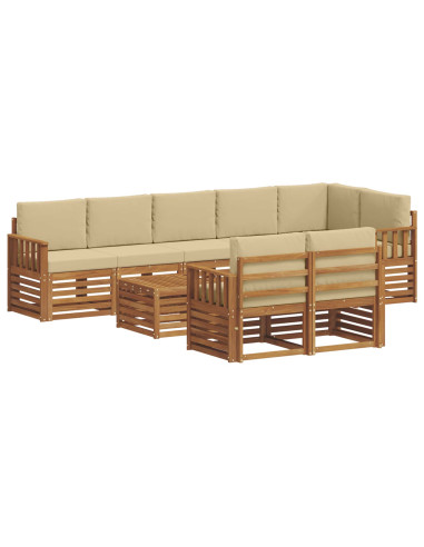 Set divani 9 pcs Naturale e Beige Legno di Acacia Massello