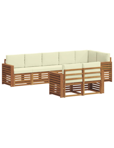 Set divani 8 pcs Naturale e Crema Legno di Acacia Massello