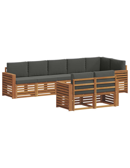 Set divani 8 pcs Naturale e Antracite Legno di Acacia Massello