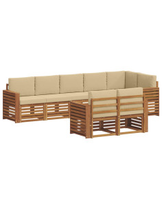 Set divani 8 pcs Naturale e Beige Legno di Acacia Massello 2