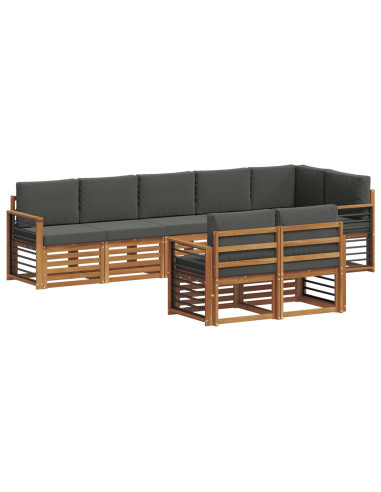 Set divani 8 pcs Naturale e Antracite Legno di Acacia Massello