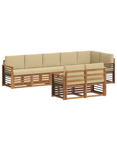 Set divani 8 pcs Naturale e Beige Legno di Acacia Massello