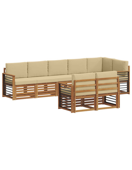 Set divani 8 pcs Naturale e Beige Legno di Acacia Massello