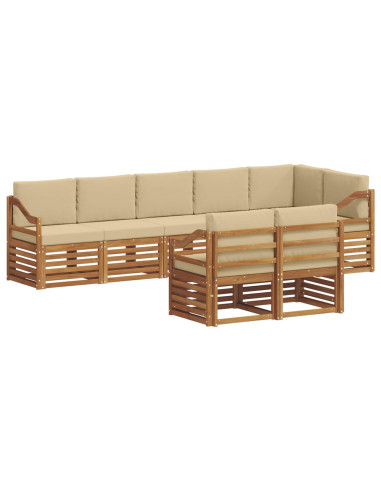 Set divani 8 pcs Naturale e Beige Legno di Acacia Massello