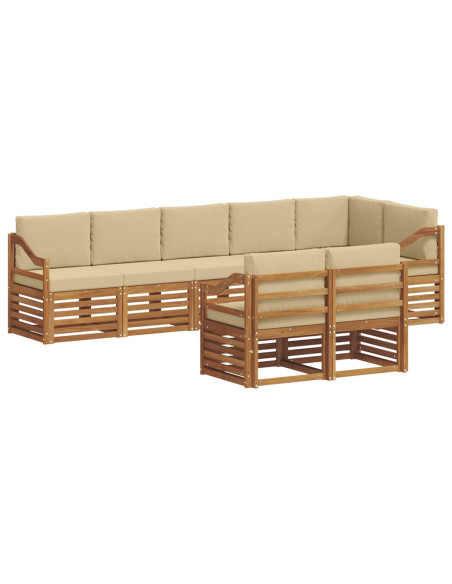 Set divani 8 pcs Naturale e Beige Legno di Acacia Massello