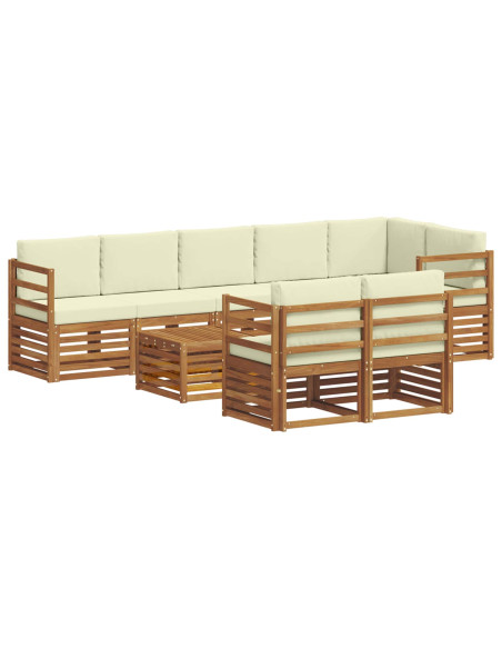Set divani 9 pcs Naturale e Crema Legno di Acacia Massello