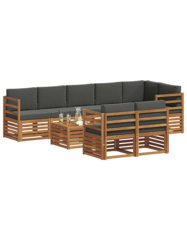 Set divani 9 pcs Naturale e Antracite Legno di Acacia Massello