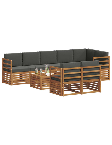 Set divani 9 pcs Naturale e Antracite Legno di Acacia Massello