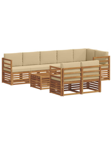 Set divani 9 pcs Naturale e Beige Legno di Acacia Massello