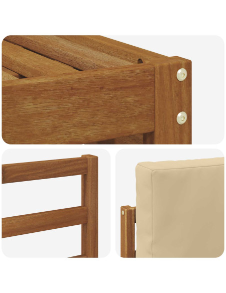 Set divani 9 pcs Naturale e Beige Legno di Acacia Massello