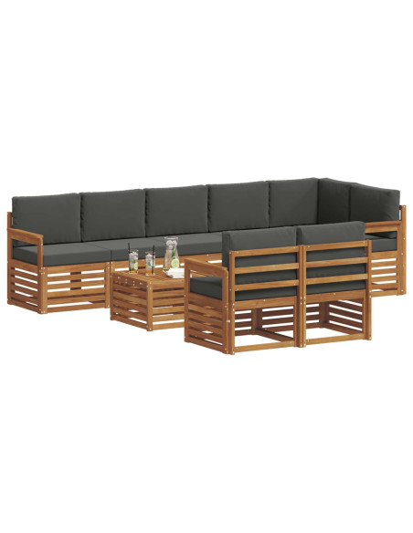 Set divani 9 pcs Naturale e Antracite Legno di Acacia Massello