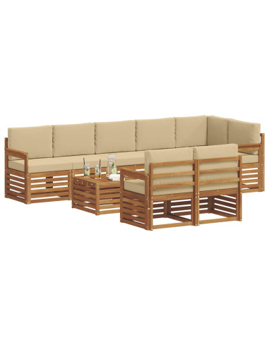 Set divani 9 pcs Naturale e Beige Legno di Acacia Massello