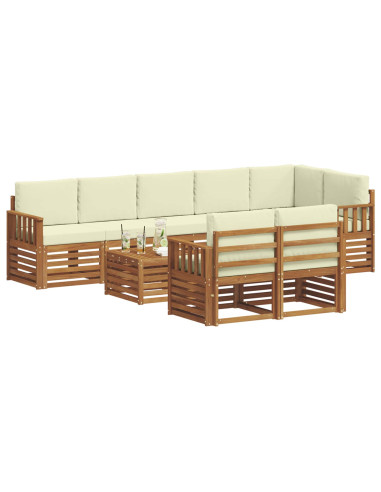 Set divani 9 pcs Naturale e Crema Legno di Acacia Massello