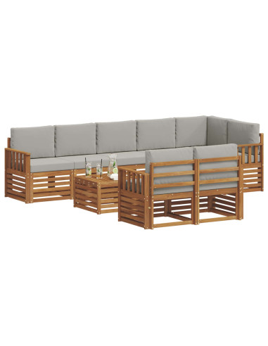 Set divani con cuscino 9 pcs Grigio Naturale e Chiaro