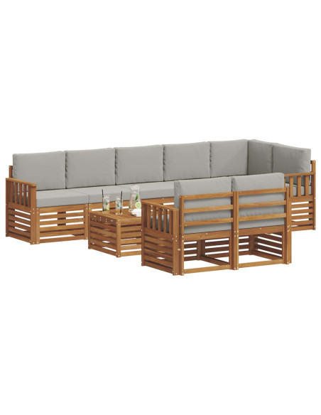 Set divani con cuscino 9 pcs Grigio Naturale e Chiaro