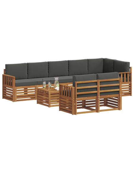 Set divani 9 pcs Naturale e Antracite Legno di Acacia Massello