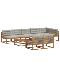 Set di divani da esterno 9 pcs Grigio Naturale e Chiaro 2